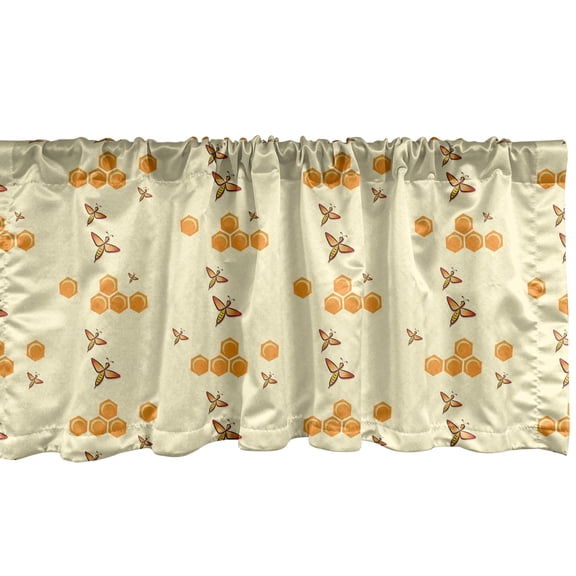 Ambesonne Summer Window Valance, Swarm Bees and Hive Shapes, 54" X 12", Cream Marigold and Orange