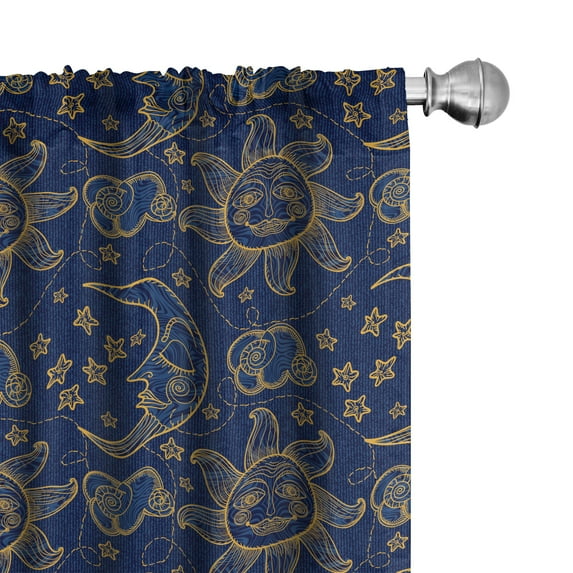 Ambesonne Sun Curtains, Vintage Doodle Style Star, Pair of 28"x63", Navy Blue Marigold