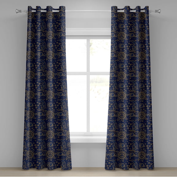 Ambesonne Sun Grommet Curtain, Vintage Doodle Style Star, 50" x 108", Navy Blue Marigold