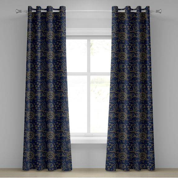 Ambesonne Sun Grommet Curtain, Vintage Doodle Style Star, 50" x 120", Navy Blue Marigold