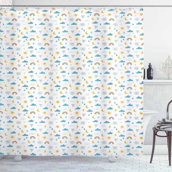 Ambesonne Sun Shower Curtain, Funny Sun Moon Cloud, 69"Wx84"L, White Multicolor