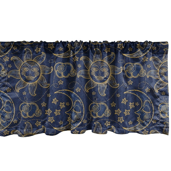 Ambesonne Sun Window Valance, Vintage Doodle Style Star, 42" x 18", Navy Blue Marigold