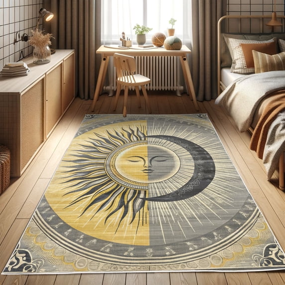 Ambesonne Sun and Moon Decorative Rug Carpet, Celestial Lunar Solar, 5' 1" X 7' 5", Mustard Purpleblue