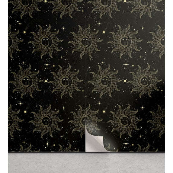 Ambesonne Sun and Moon Peel & Stick Wallpaper for Home, Medieval Astronomy, 13"x72", Charcoal Grey Khaki