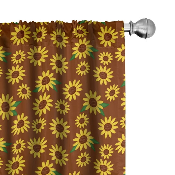 Ambesonne Sunflower Window Curtains, Cartoon Blossoms, Each 28" W x 84" L, Brown Yellow Green