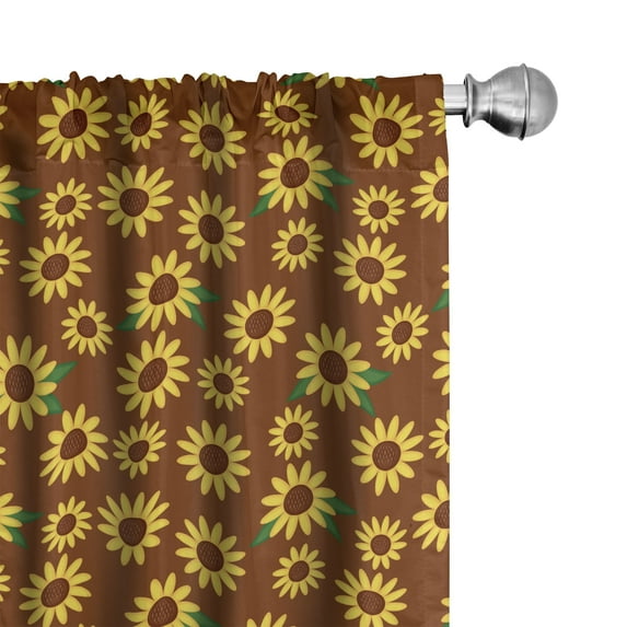 Ambesonne Sunflower Curtains, Cartoon Blossoms, Pair of 28"x84", Brown Yellow Green