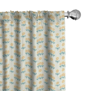 Ambesonne Sunflower Curtains, Outline Look Floral Motif, Pair of 28"x84", Eggshell Teal Marigold