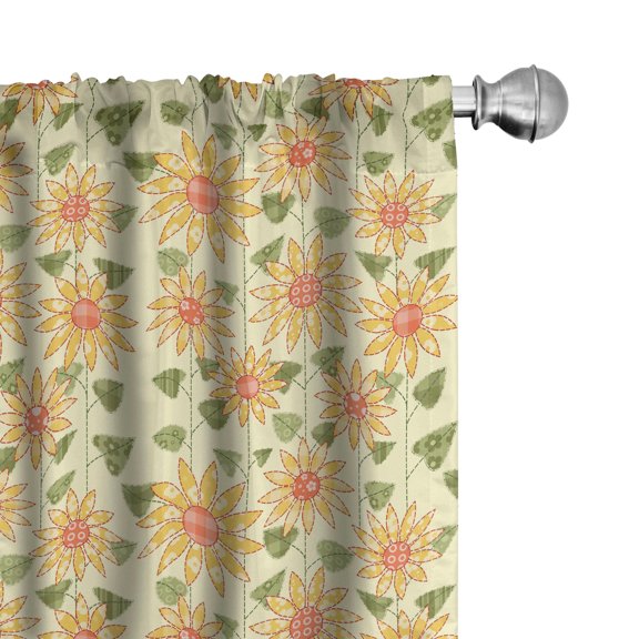 Ambesonne Sunflower Curtains, Patchwork Style Art, Pair of 28"x84", Olive Green Orange