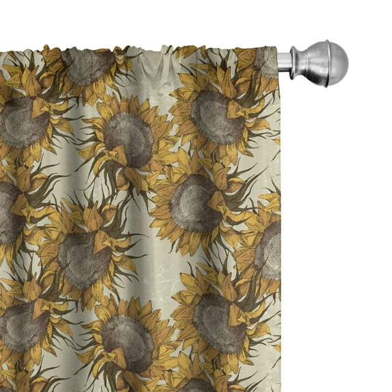 Ambesonne Sunflower Curtains, Vintage Nature Ornament, Pair of 28"x95", Multicolor