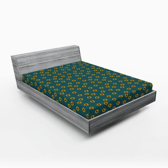 Ambesonne Sunflower Fitted Sheet, Nature Style, California King, Dark Teal Yellow