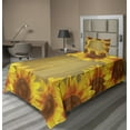 thumbnail image 1 of Ambesonne Sunflower Fitted & Top Sheet Set with Sham, Flower Frame Circle, Brown Orange, 1 of 4