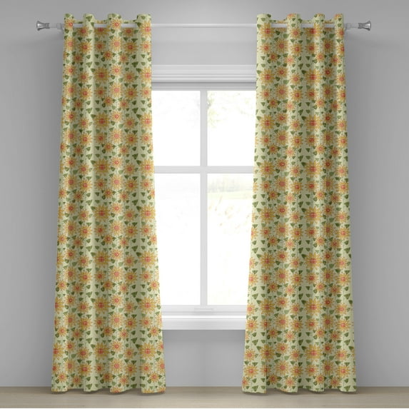 Ambesonne Sunflower Grommet Curtain, Patchwork Style Art, 50" x 72", Olive Green Orange