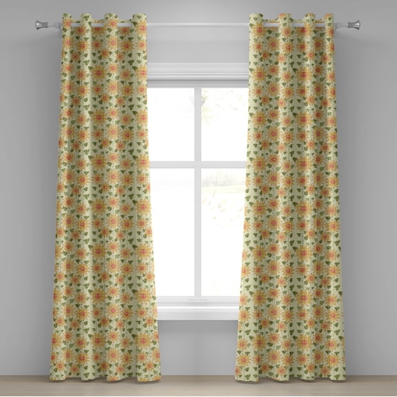 Ambesonne Sunflower Grommet Curtain, Patchwork Style Art, 50" x 96", Olive Green Orange