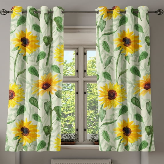 Ambesonne Sunflower Grommet Curtain, Summer Flowers Country, 50"x63", Earth Yellow and Green