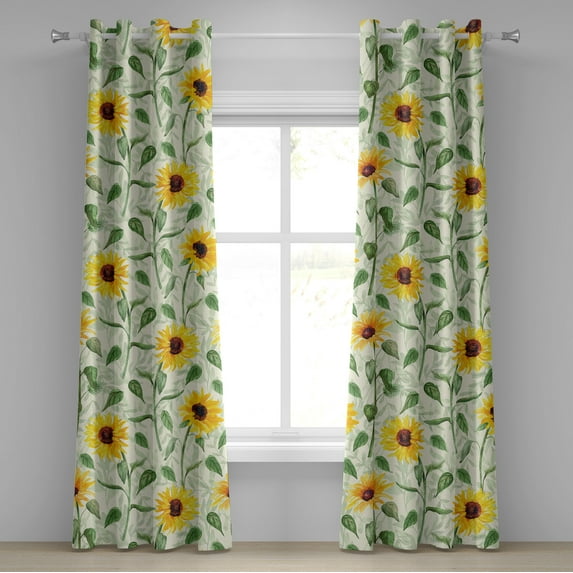 Ambesonne Sunflower Grommet Curtain, Summer Flowers Country, 50"x72", Earth Yellow and Green