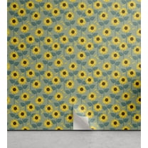 Ambesonne Sunflower Peel & Stick Wallpaper for Home, Summer Flower Field Art, 13"x36", Mustard Sage Green Teal