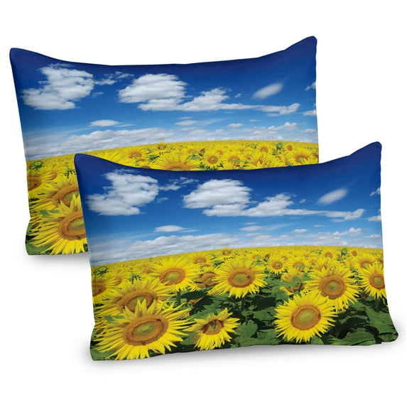 Ambesonne Sunflower Pillow Sham 2 Pack, Fresh Field Country, 36"x20", Blue Green Yellow