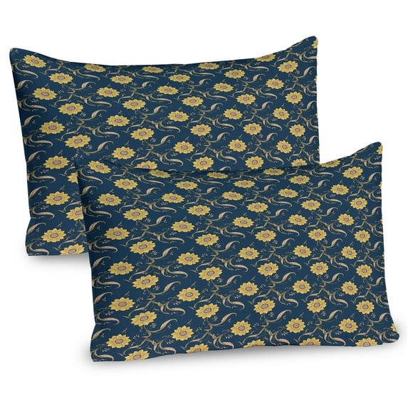 Ambesonne Sunflower Pillow Sham 2 Pack, Helianthus Floral Petals, 36"x20", Dark Sky Blue Mustard