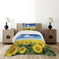 thumbnail image 1 of Ambesonne Sunflower Quilted Bedspread Set 2 Pcs, Fresh Field Country, Twin Size, Blue Green Yellow, 1 of 6