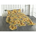 thumbnail image 1 of Ambesonne Sunflower Quilted Coverlet 2 Pcs, Vintage Floral Summer Art, Twin Size, Mustard Purple and Sea Green, 1 of 4