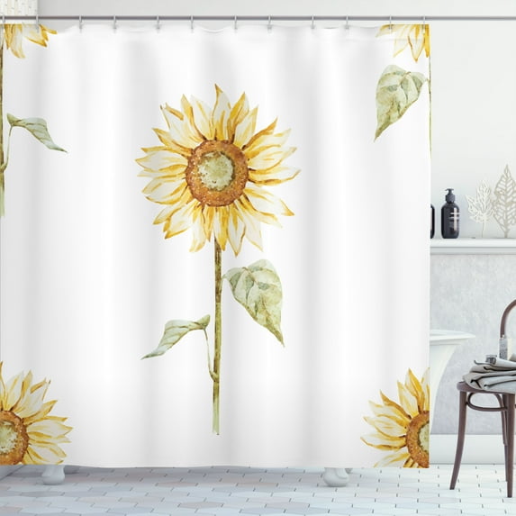 Ambesonne Sunflower Shower Curtain, Minimalistic Art, 69"Wx75"L, Yellow Green