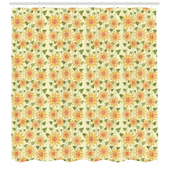 Ambesonne Sunflower Shower Curtain, Patchwork Style Art, 69"Wx70"L, Olive Green Orange