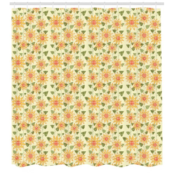 Ambesonne Sunflower Shower Curtain, Patchwork Style Art, 69"Wx84"L, Olive Green Orange
