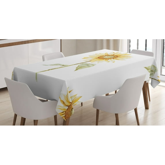 Ambesonne Sunflower Tablecloth Rectangular Table Cover, Minimalistic Art, 52"x70", Yellow Green