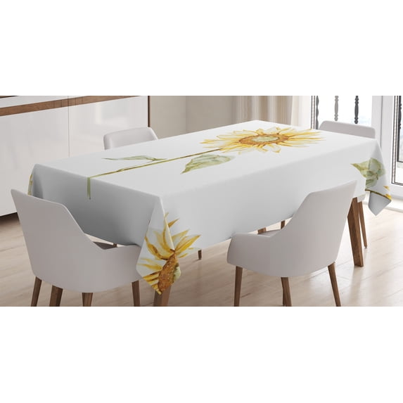 Ambesonne Sunflower Tablecloth Rectangular Table Cover, Minimalistic Art, 60"x84", Yellow Green
