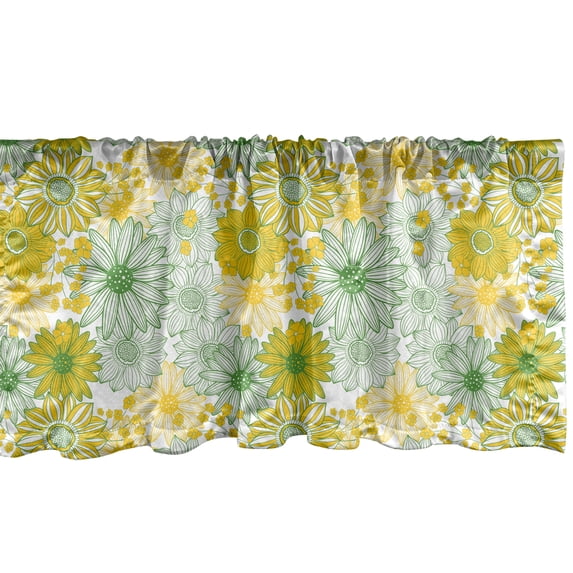 Ambesonne Sunflower Window Valance, Botany Art Floral Cartoon, 54" X 18", Fern Green Earth Yellow