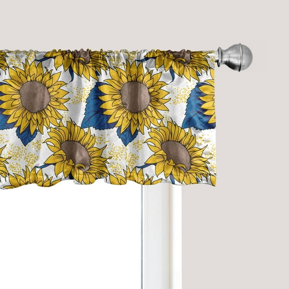 Ambesonne Sunflower Window Valance, Graphic Harvest Yield, 54" X 12", Earth Yellow Blue