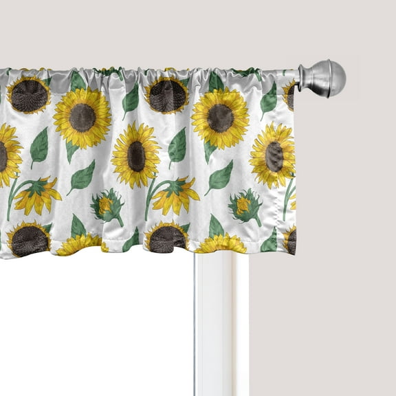 Ambesonne Sunflower Window Valance, Hand-drawn Floral Art, 54" X 18", Reseda Green Dark Brown