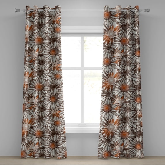 Ambesonne Sunflowers Grommet Curtain, Retro Summer Flowers, 50"x108", Pale Vermilion Dark Sepia