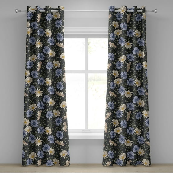 Ambesonne Sunflowers Grommet Curtain, Simple Summer Floral, 50"x96", Pale Yellow Lavender Blue