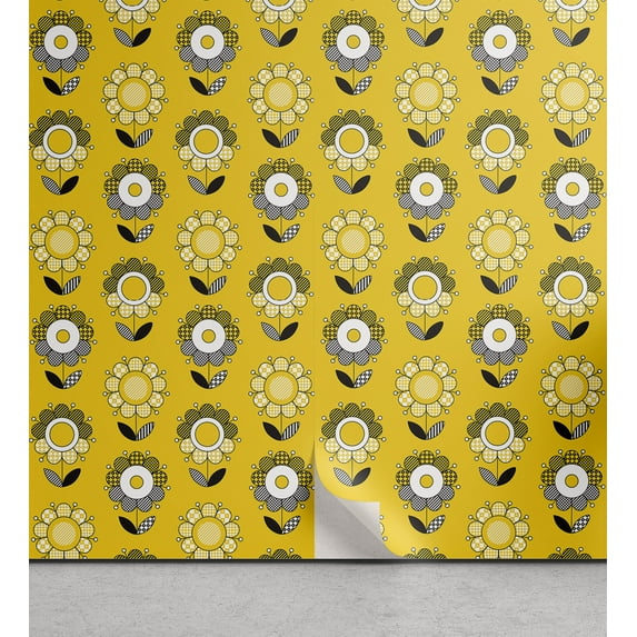 Ambesonne Sunflowers Peel & Stick Wallpaper for Home, Spring Garden Floral, 13"x72", Mustard Grey and White