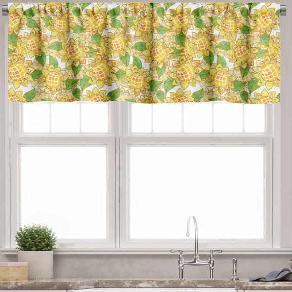 Ambesonne Sunflowers Valance Pack of 2, Watercolor Helianthus, 42"X18", Earth Yellow Multicolor