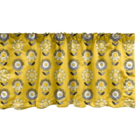 Ambesonne Sunflowers Window Valance, Spring Garden Floral, 54" X 12", Mustard Grey and White