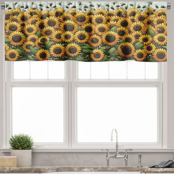 Ambesonne Sunflowers Window Valance, Summer Farmhouse Huddle, 54" X 18", Mustard Reseda Green