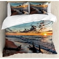 thumbnail image 1 of Ambesonne Sunset Duvet Cover Sets, Cloudy Sky Digital View, 2-King, Sky Blue and Apricot, 1 of 6