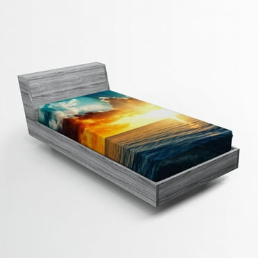 Ambesonne Sunset Fitted Sheet, Horizon Panorama, Twin Size, Yellow Blue