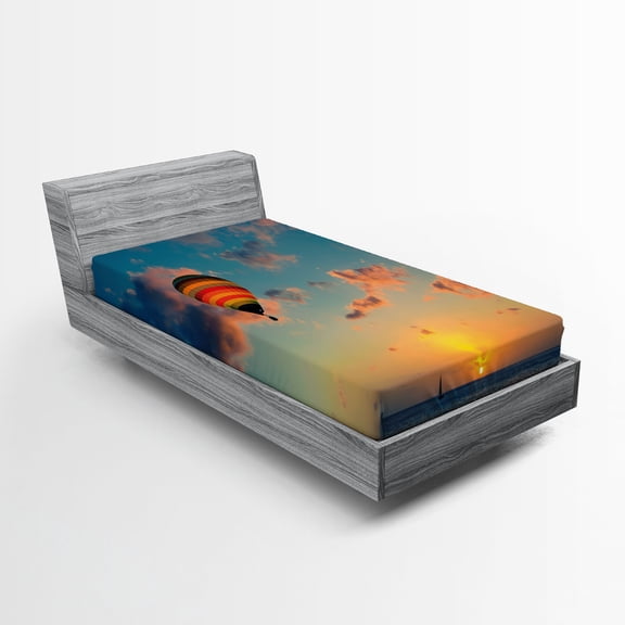 Ambesonne Sunset Fitted Sheet, Skyline Horizon at Sea, Twin Size, Blue Yellow