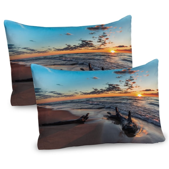 Ambesonne Sunset Pillow Sham 2 Pack, Cloudy Sky Digital View, 30"x20", Sky Blue and Apricot