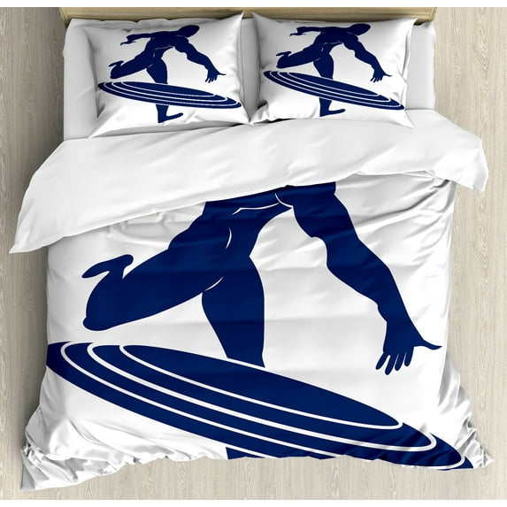 Ambesonne Superhero Duvet Cover Set, Muscular Hero Man, Calking, White Navy Blue