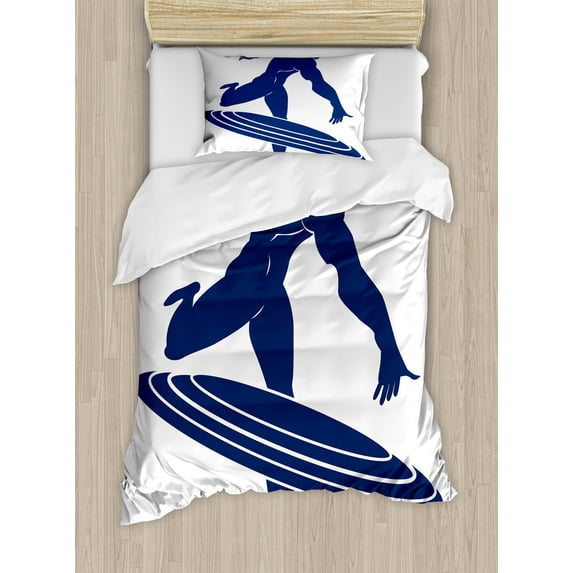 Ambesonne Superhero Duvet Cover Set, Muscular Hero Man, Twin, White Navy Blue
