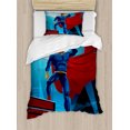 thumbnail image 1 of Ambesonne Superhero Duvet Cover Set, Retro Cartoon Heros, Twin, Blue Red, 1 of 3