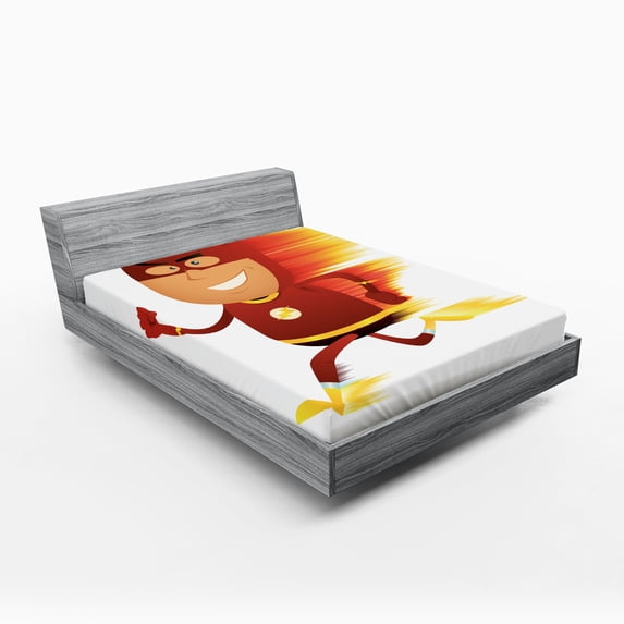Ambesonne Superhero Fitted Sheet, Bolt Man with Lghts, Queen Size, White Red