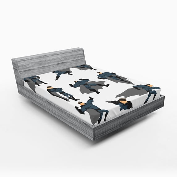 Ambesonne Superhero Fitted Sheet, Superpowered Hero, Queen Size, White Grey