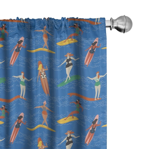 Ambesonne Surf Curtains, Woman Surfers in Bikini, Pair of 28"x84", Multicolor