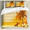 thumbnail image 1 of Ambesonne Surf Duvet Cover Sets, Surfer Tropical Landscape, 2-King, Yellow Brown Orange, 1 of 3
