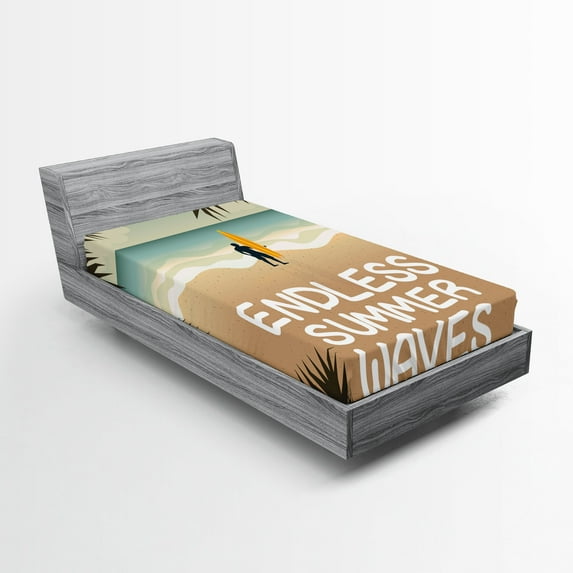 Ambesonne Surf Fitted Sheet, Endless Summer Waves Beach, Twin XL Size, Multicolor